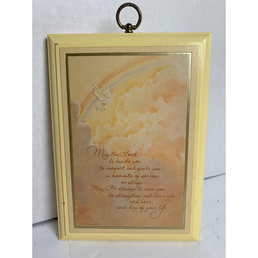 Vintage 1980 Hallmark Wooden Plaque Dove Rainbow Religious Prayer Wall‎ Decor